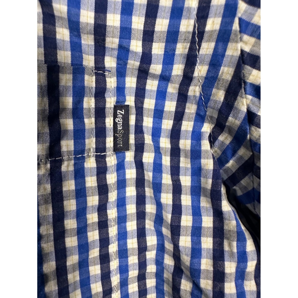 Zegna Sport Blue Gingham Checkered Button Down Long Sleeve Shirt XXL - Picture 5 of 9